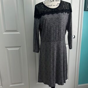 Michael Kors Gray A-Line Midi Dress Crew Neck 3/4 Sleeve